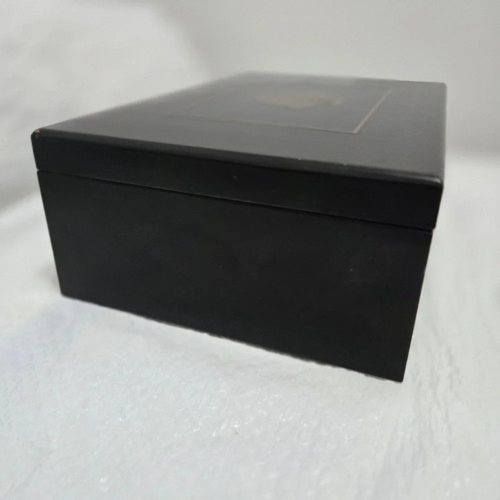 Vintage Black Lacquer Jewelry Box Shell Inlay Removable Tray Made in Korea